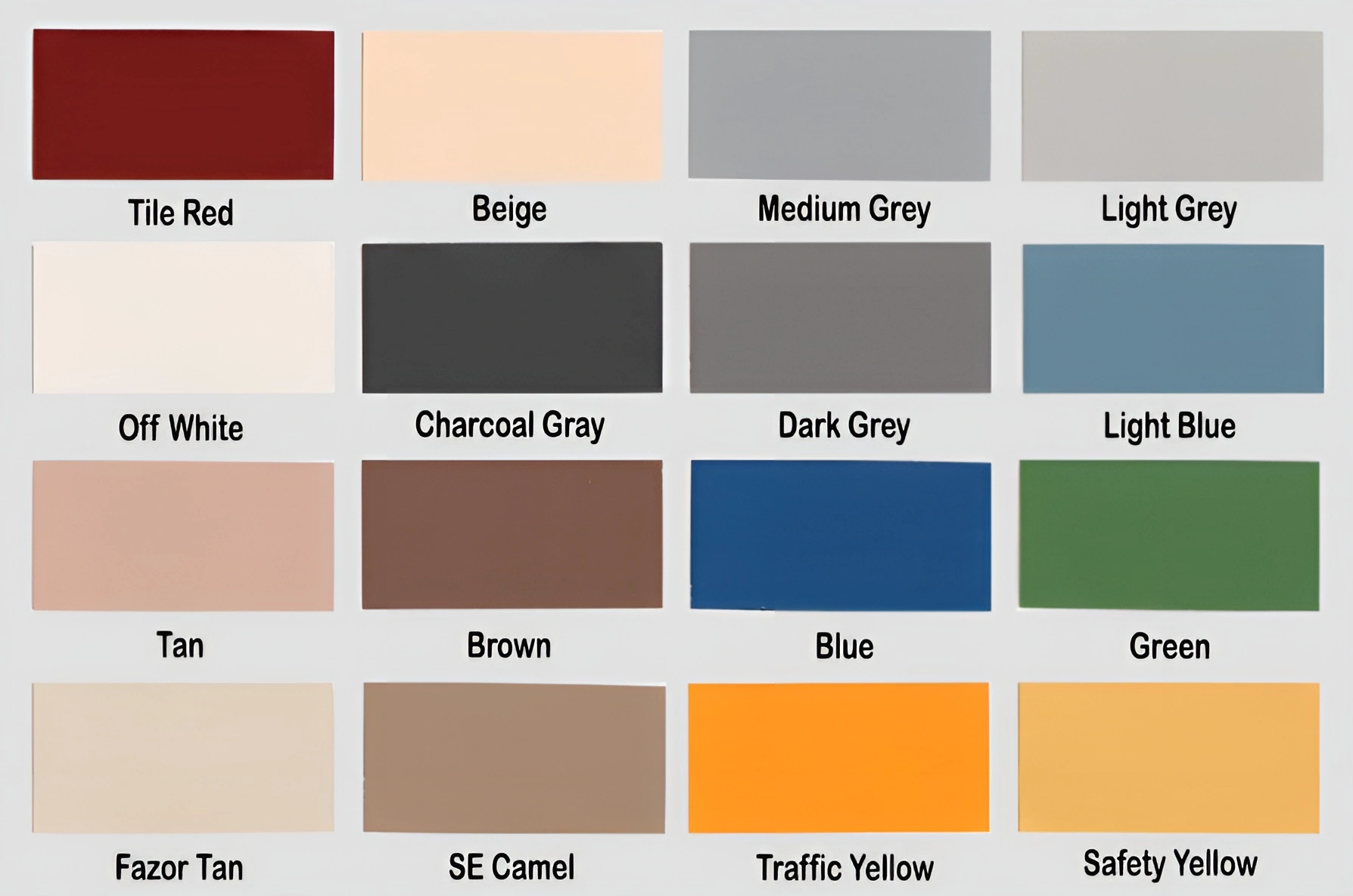 Ploymer color chart for Armorcoat's expoxy floor coatings